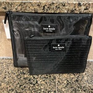 New Kate Spade Cosmetic Pouch Set of 2 black mesh